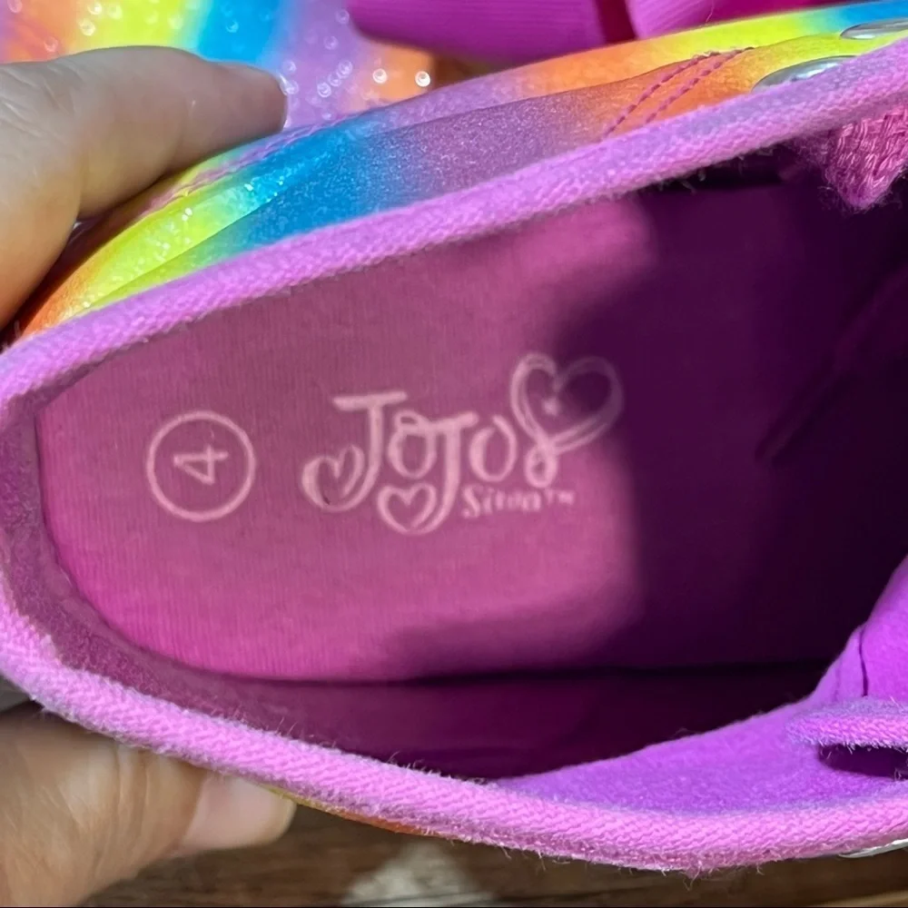 JoJo Siwa Legacee High Bow Sneaker‎ Shoes Rainbow Glitter Girl's Size 4 Lace Up